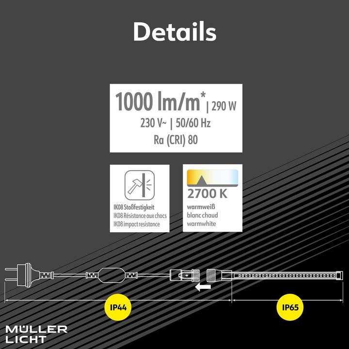 Produktbild Müller Licht MÜLLER-LICHT LED-Strip Power Stripe 25m, 290 W, 25000 lm, 2700 K, IP44, warmweiss (Warmweiss, 2500 cm)