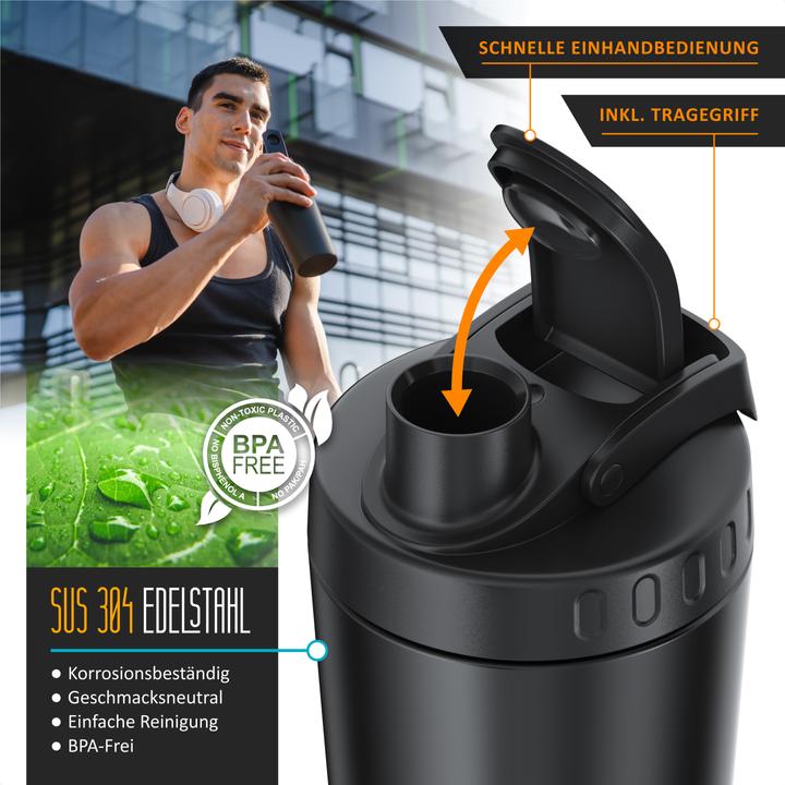 Actual product image Arendo Protein Shaker Edelstahl Eiweissshaker 500 ml, verschliessbar, spülmaschinengeeignet, BPA-frei (0.50 l)