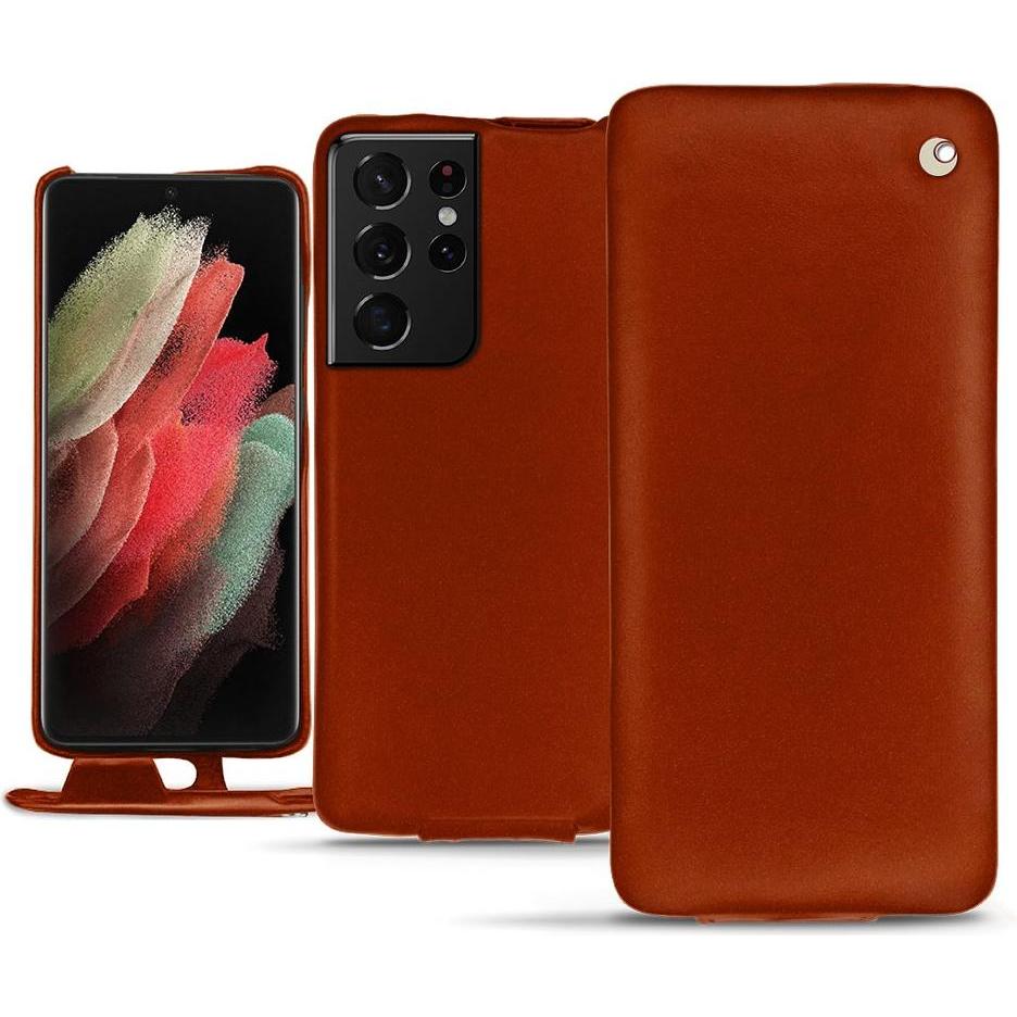 Noreve Lederschutzhülle vertikal (Samsung Galaxy S21 Ultra), Smartphone Hülle, Orange