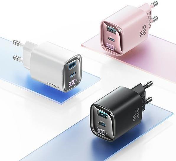 Immagine prodotto Usams Ład. siec. CC229 30W GaN USB-C/USB-A Ricarica rapida Serie XC czarny/nero CC229TC01 (30 W)