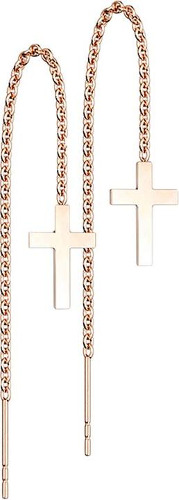 Immagine prodotto Star Piercing Orecchini con catena a caduta libera in oro rosa con croce (senza ottone, Acciaio chirurgico 316L)