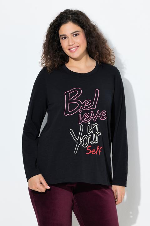 Image du produit Ulla Popken T-shirt classique à col rond et manches longues, message (54)