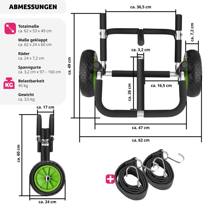 Image du produit tectake Chariot de transport pour planche de surf WaveWheel, pliable, pour 2 planches