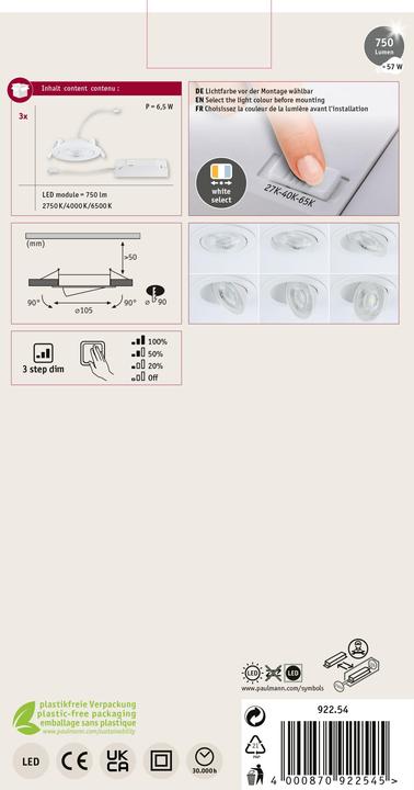 Produktbild Paulmann Einbauleuchte Aumus 3er Set (750 lm)