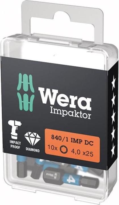 Produktbild Wera Bit 840/1 IMP DC 4mm L.25mm 1/4 Zoll C6,3 Impaktor,DC Box m.10 Bits (4 mm)