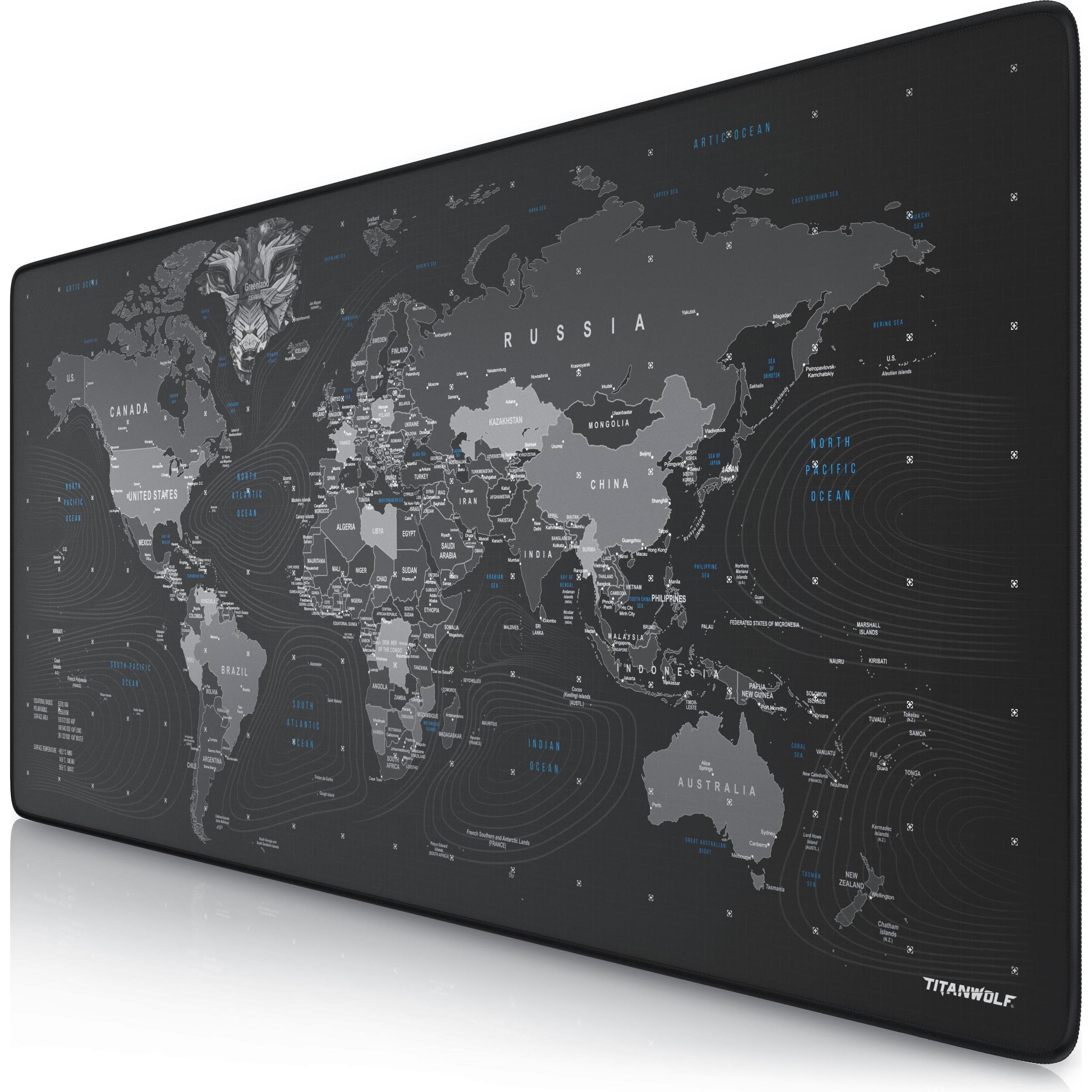 Titanwolf Gaming Mauspad XXL, glattes Stoffgewebe, Speed Mausmatte, 900 x 400mm grosse Fläche, Globus (XXL), Mausmatte, ...