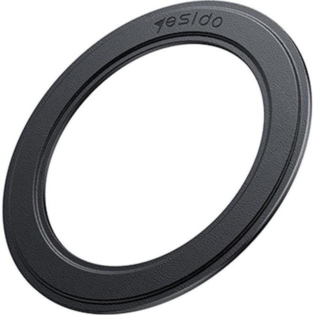 Yesido - MagSafe Adapter (C208) - Metal Plate, Round Shape, Leather Pattern, Universal - Black, Supporto per smartphone, Nero