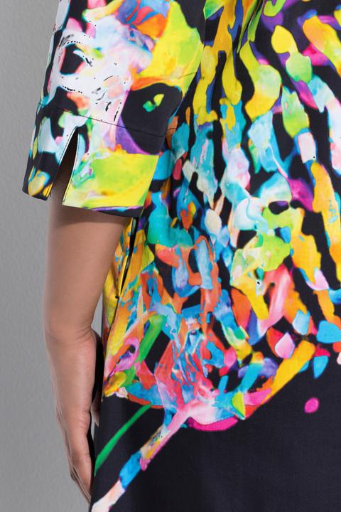 Image du produit Ulla Popken Robe midi motif papillon, manches 3/4 et col chemise (60)