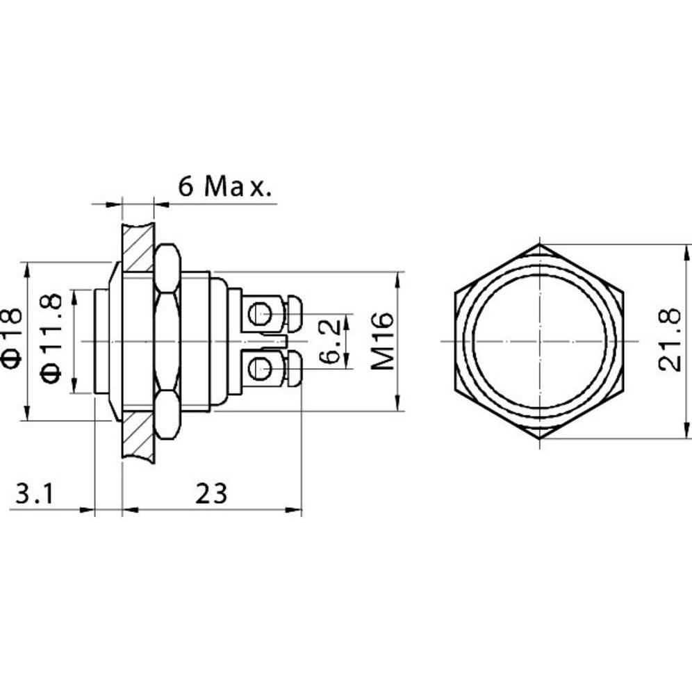 Thumbnail - Tru Components 701283 GQ 16H-S Vandalismusgeschützter Drucktaster 48 V/DC 2 A 1, Taster + Schalter, Silber
