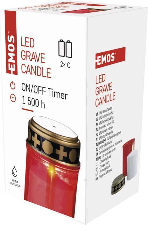 Produktbild Emos LED Grablicht rot, 2x C, Aussen und Innen, warmweiss, Timer (1 x)