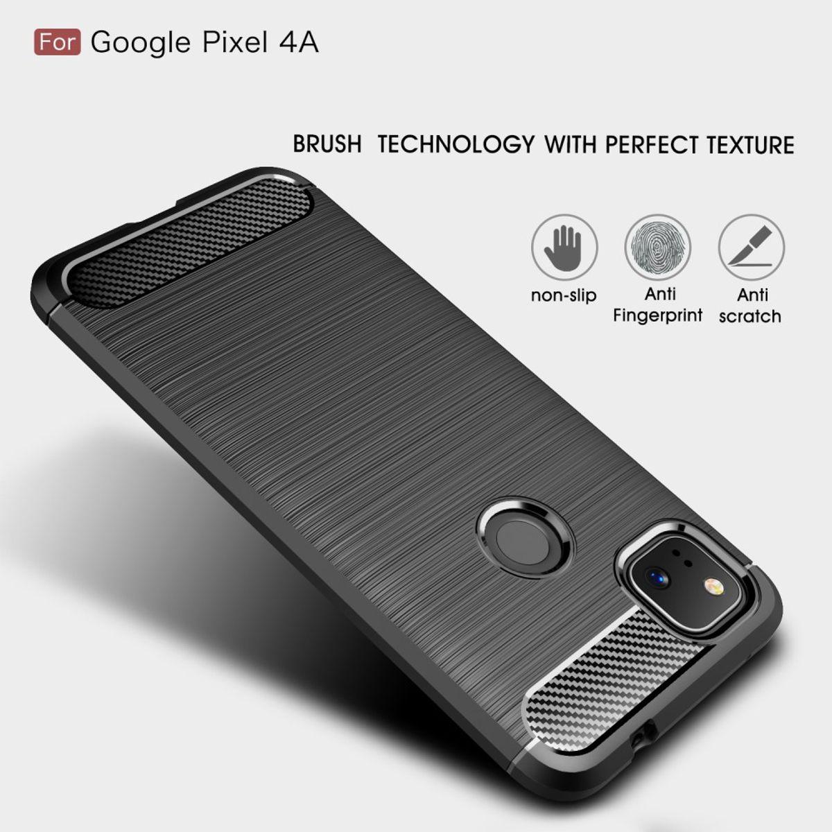 Thumbnail - König Design Hülle Handy Schutz für Google Pixel 4A Case Cover Bumper Carbon Optik Etuis Blau (Google Pixel 4a), Smartph...