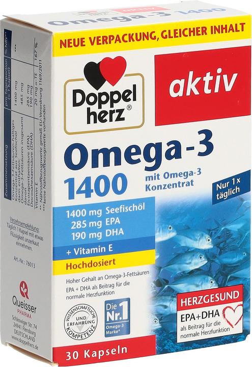 Produktbild Doppelherz Omega-3 1400 Hochdosiertes Omega-3-Konzentrat mit Vitamin E 30 Kapseln (30 Stk., Kapseln, 59.20 g)