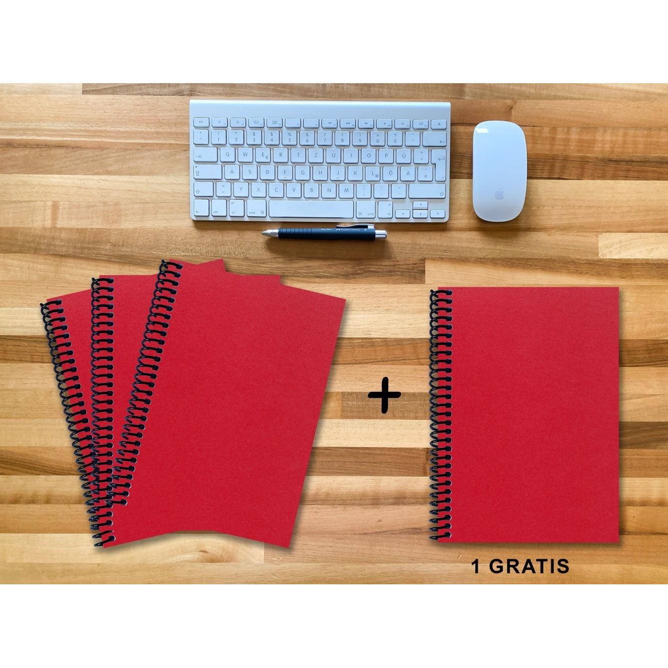 Thumbnail - E & Z, Heft + Block, A 4 Notizbuch - Set, 3+1 gratis, Luxury 80 Seiten ROT JUPITER GLITTER-OPTIK, punktiert 10x10mm (A4)