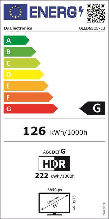 Energie-Label LG OLED65C17 (65", OLED, 4K, 2021)