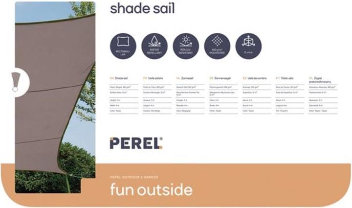 Produktbild Perel SONNENSEGEL - RECHTECKIG - 4 x 3 m - FARBE: TAUPE (4 x 3 m)