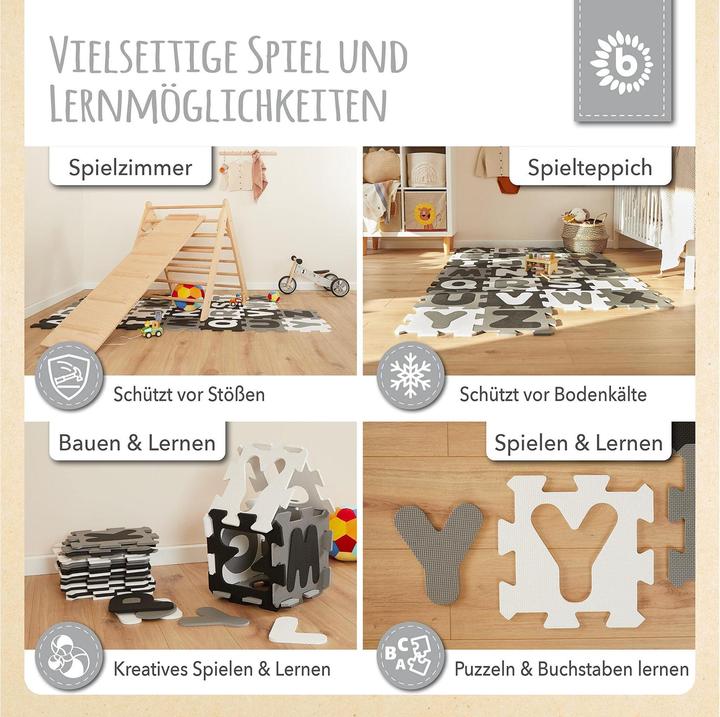 Produktbild Bieco Puzzlematte Buchstaben Schwarz-Weiss, 26-teilig (32 x 32 cm)