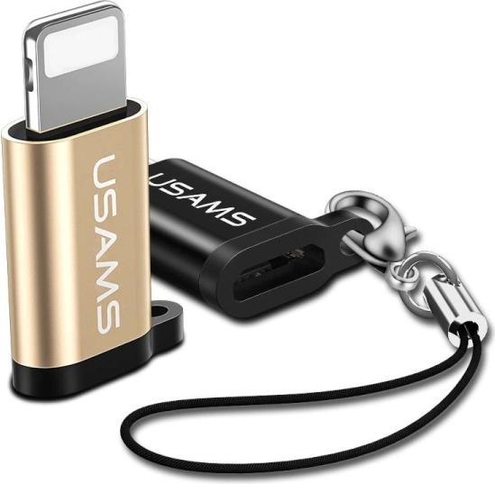 Produktbild Usams Adapter microUSB-lightning ze smyczą złoty/gold SJ152ML02 (US-SJ152) (Micro USB, Lightning)