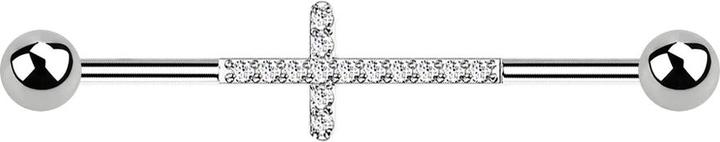 Immagine prodotto Star Piercing Barbell silber mit zwei Kugeln Kreuz mit Kristallen silber (senza ottone, Titanio)