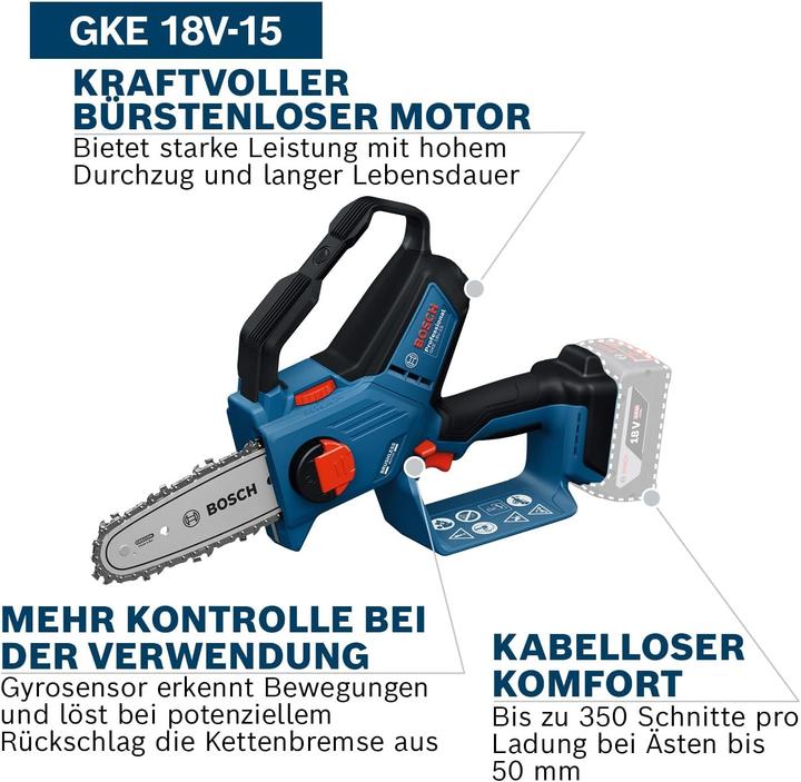 Produktbild Bosch Professional Bosch GKE 18V-15 Akku-Astsäge (Akku Kettensäge)