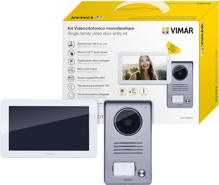 Produktbild Vimar Videosprechanlage mit Touchscreen, Regen- und Mehrsprachenschutz, erweiterbar für bis zu 3 Monitore