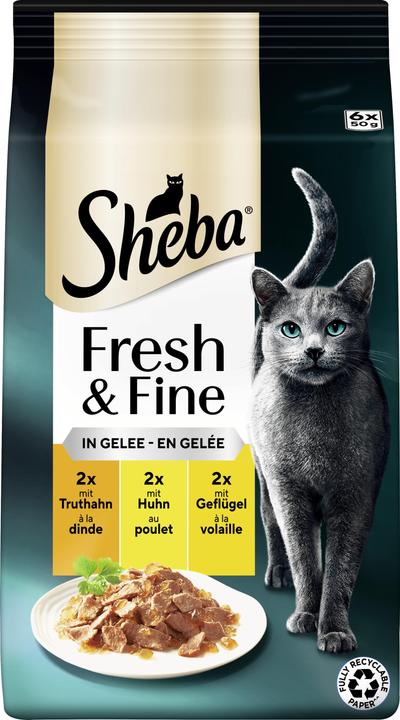 Image du produit Sheba Sachet fraîcheur Fresh & Fine en gelée avec de la dinde, du poulet, de la volaille 6 x 50 g (Adulte, 6 pcs, 300 g)