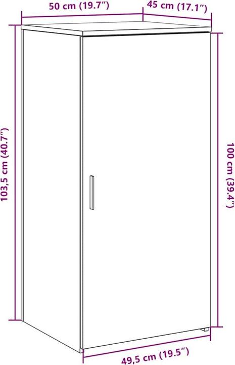Image du produit vidaXL Armoire de stockage Chêne Artisan 50x45x103,5 cm Armoire en bois composite (45 x 50 x 103.50 cm)