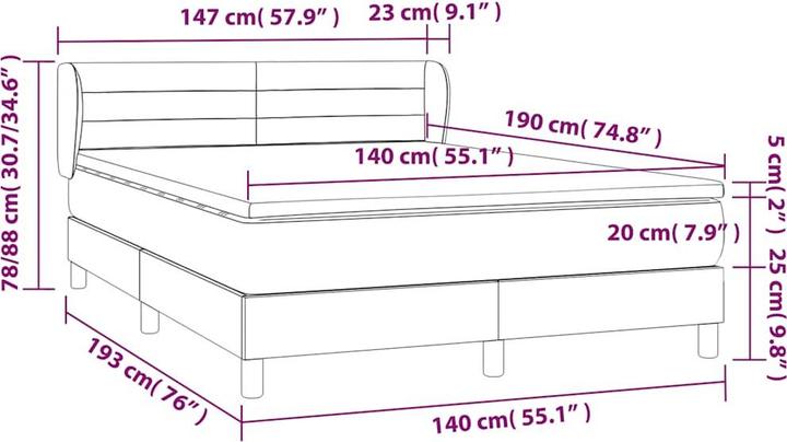 Produktbild vidaXL Boxspringbett (140 x 190 cm)