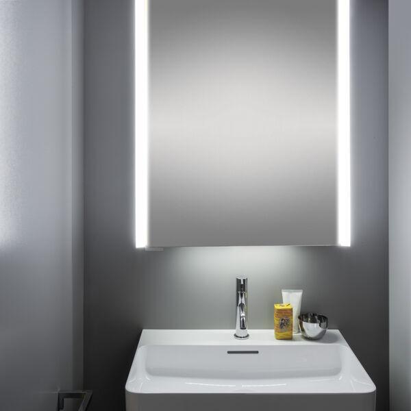 Actual product image Laufen Running Frame 25 mirror cabinet, lighting vertical, ambience light, 750x450, stop right (75 x 21 x 45 cm)