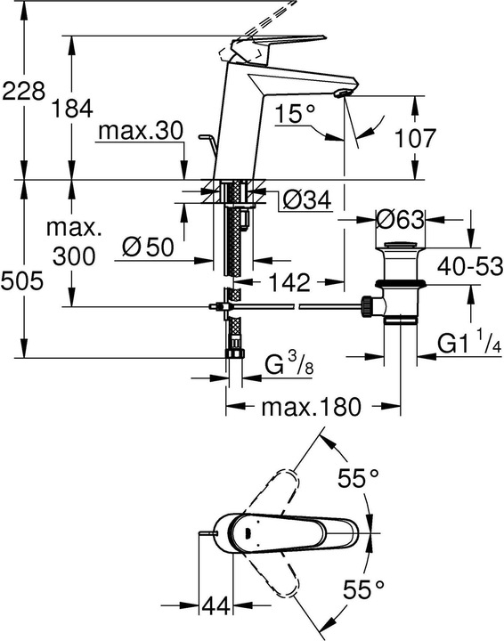 Actual product image Grohe Eurodisc Cosmopolitan single-lever basin mixer M-Size