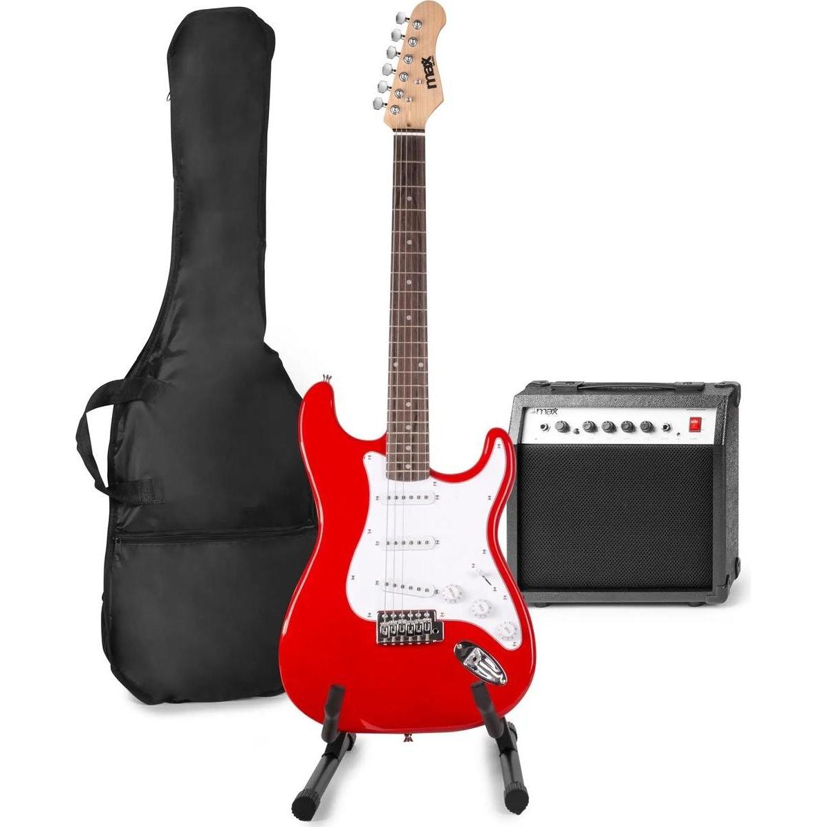 Max E -Gitarre mit Gitarrenverstärker - Gigkit - Perfekt für Anfänger - inkl. (Chitarra elettrica, Collo in acero, Legno di tiglio), Chitarra, Rosso
