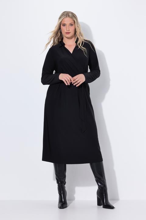 Image du produit Ulla Popken Robe midi à manches longues, col chemise et effet cache-coeur (46, 48)