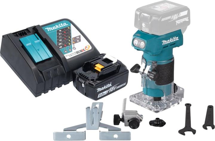 Produktbild Makita DRT 52 RT1 Akku Kantenfräse 18 V 6 mm Brushless + 1x Akku 5,0 Ah + Ladegerät