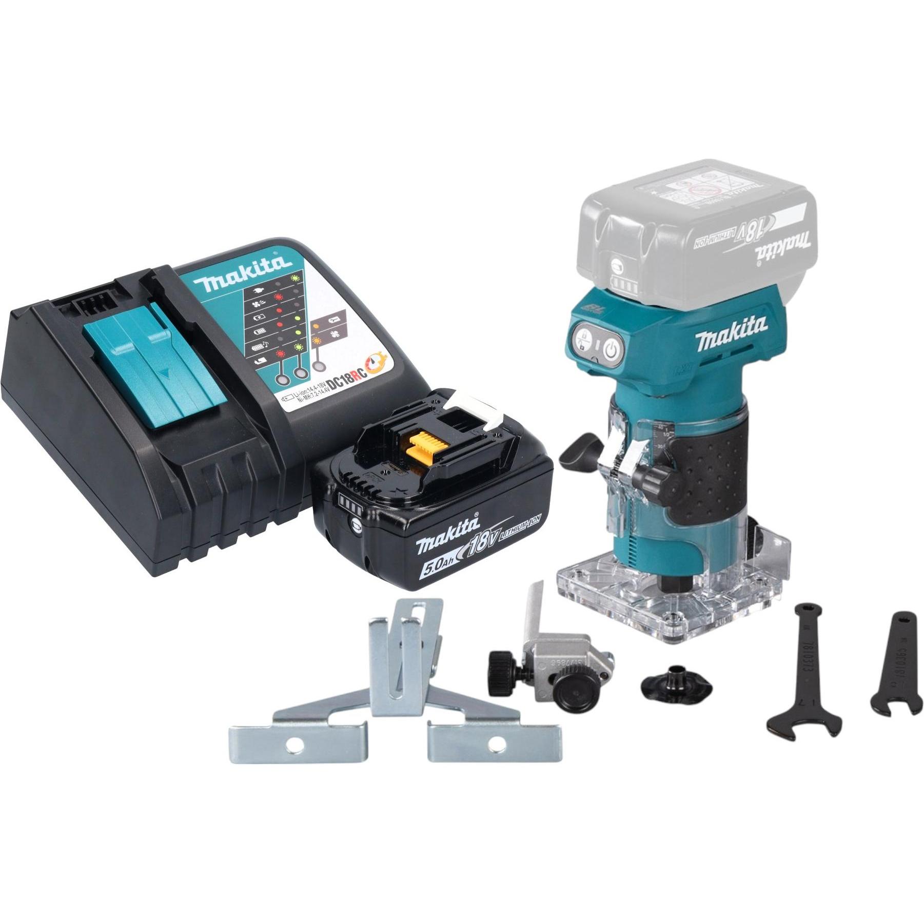 Makita, Fräse, DRT 52 RT1 Akku Kantenfräse 18 V 6 mm Brushless + 1x Akku 5,0 Ah + Ladegerät