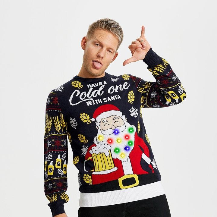 Actual product image Christmas Sweats Have a Cold One With Santa LED Sweater (L, M)