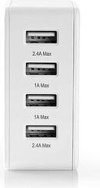Actual product image Nedis Mains charger - 2X 1 A / 2X 2.4 A - Port type: 4X USB-A - 24 W - single voltage output - PC - (24 W, 4 ports)