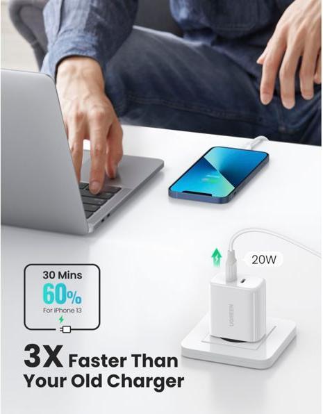 Image du produit Ugreen Chargeur mural USB-C+USB-C 40W PD UE (40 W, 2 ports)