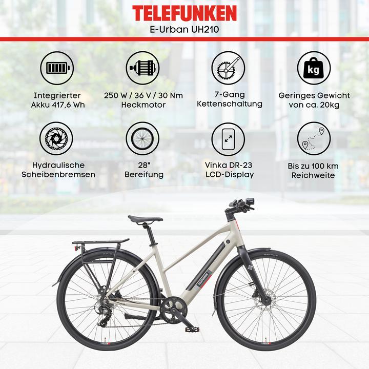 Actual product image Telefunken Urban E-Bike Damen UH210 28 Zoll Hinterradmotor 7-Gang Kettenschaltung (48 cm)
