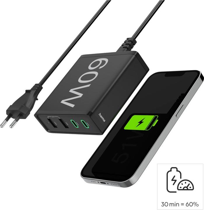 Produktbild Hama Schnellladegerät 4 Ports (60 W, 4 Ports)