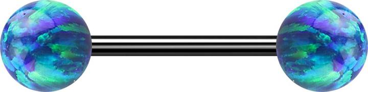 Image du produit Star Piercing Micro Barbell noir avec deux boules opales bleues (sans laiton, Acier chirurgical 316L)