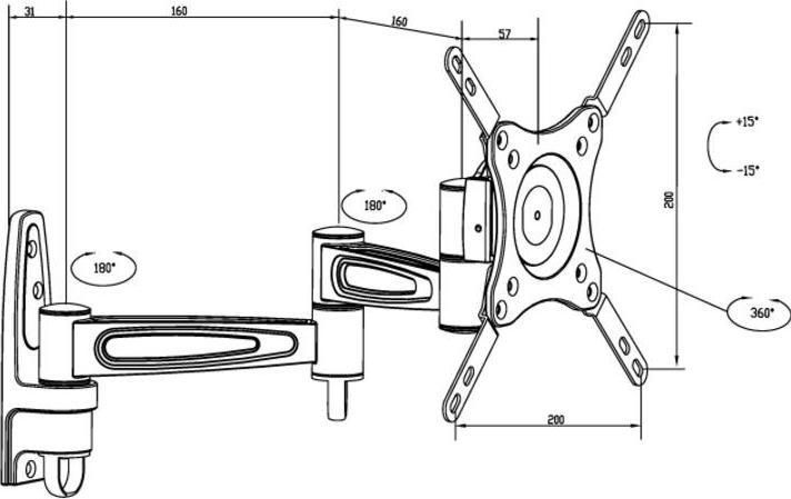 Actual product image Multibrackets M VESA flexible arm 360 III Black 75 100 200 (Wall, 32", 15 kg)