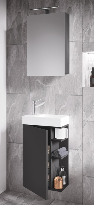 Produktbild VCM 3-tlg Badmöbel Set Gäste WC Gästebad Waschplatz Waschtisch klein schmal Lumia Spiegelschrank