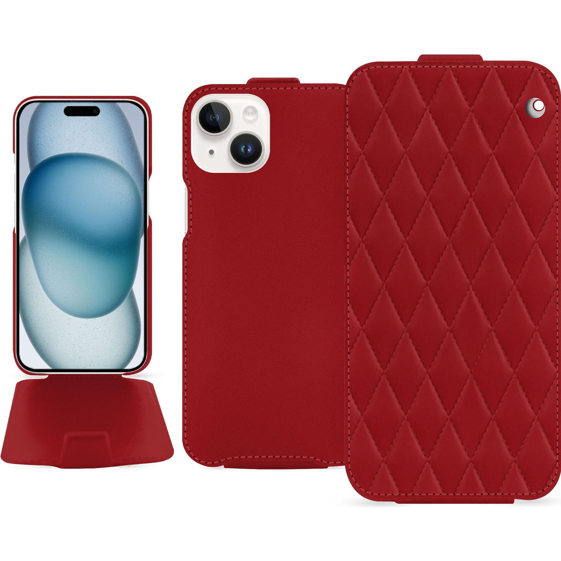 Noreve Lederschutzhülle vertikal (Apple iPhone 15), Smartphone Hülle, Rot