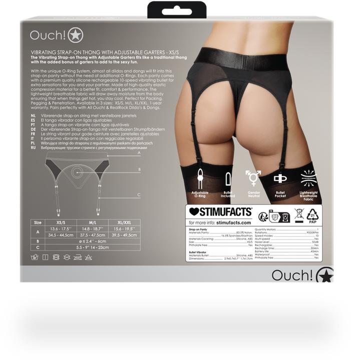 Produktbild Ouch! Vibrating Strap-on Thong with Adjustable Garters - XS/S