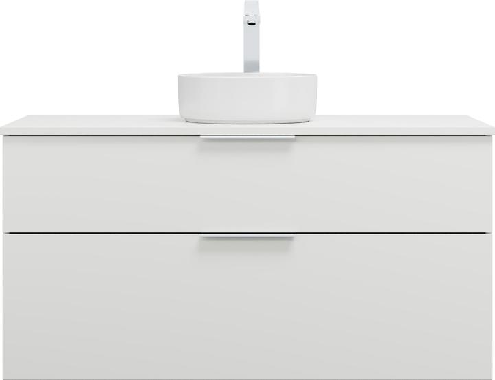 Produktbild burgbad Eqio Keramik-Aufsatzwaschtisch mittig, rund, inklusive Waschtischunterschrank, Breite 1200m