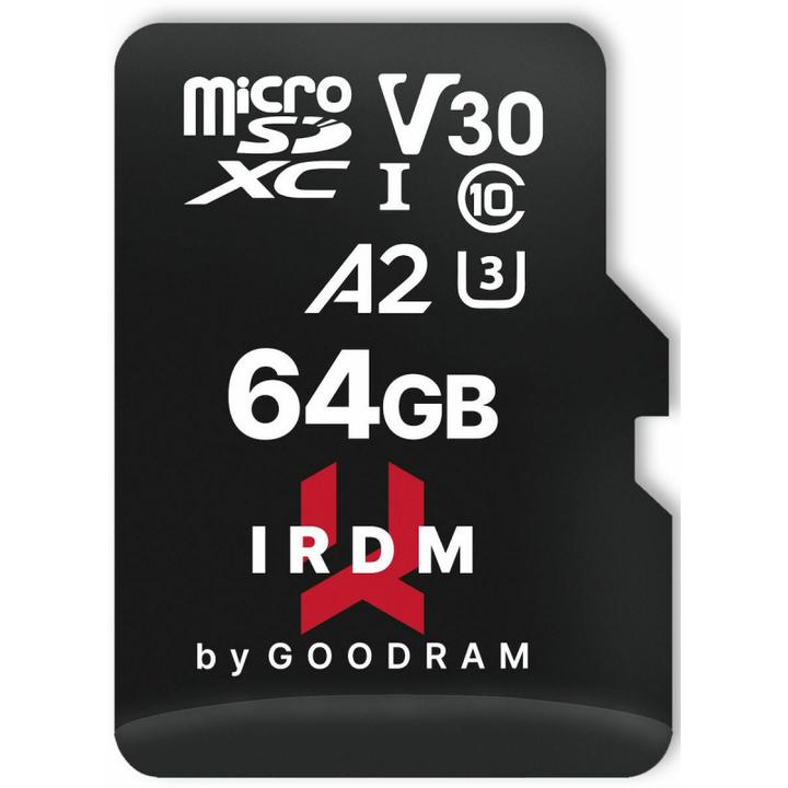 Actual product image Goodram IRDM microSDXC 64GB V30 UHS-I U3 + adapter (64 GB, microSDXC, U3, UHS-I)