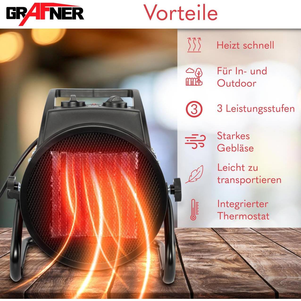 Thumbnail - Grafner Elektroheizer Heizlüfter Bauheizer 3000 Watt Heizstrahler EH10934, Heizstrahler