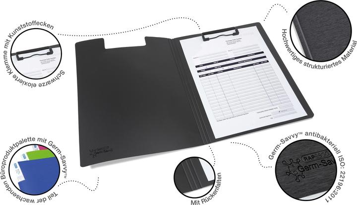 Produktbild Rapesco Klemmbrettmappe Germ-Savvy 1641 DIN A4 schwarz Kunststoff (21 x 29.5 cm)