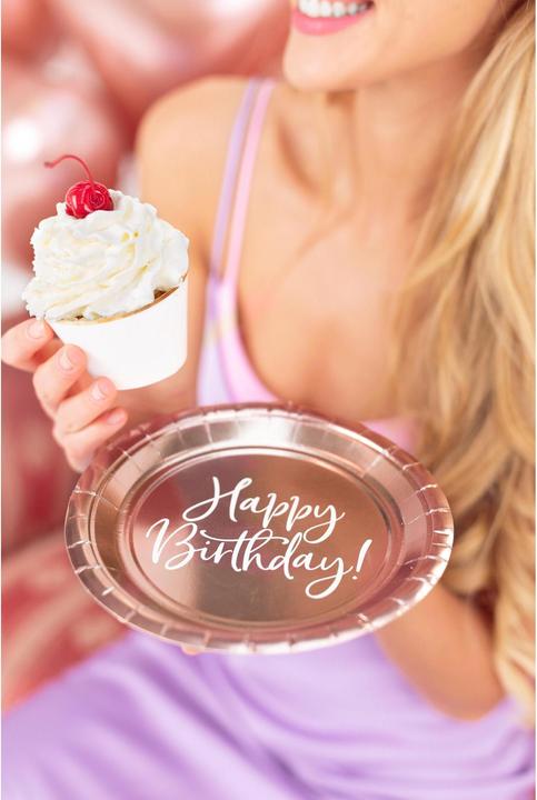 Produktbild Partydeco Teller in Rose Gold "Happy Birthday". (6 x)
