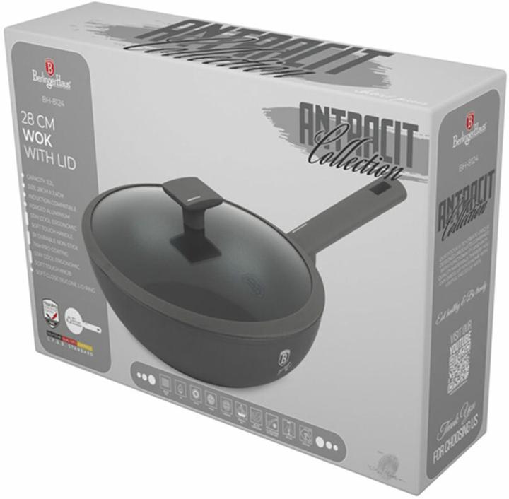 Image du produit BerlingerHaus Haus Wok Bratpfanne Ø 28 cm mit Deckel Anthracite Collection (28 cm, Poêle à frire, Aluminium)