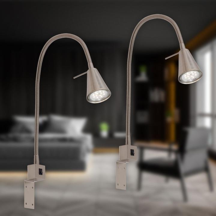 Produktbild Briloner 2er Set LED Bettleuchte Schlafzimmer Wohnzimmer Matt-Nickel (400 lm, GU10)